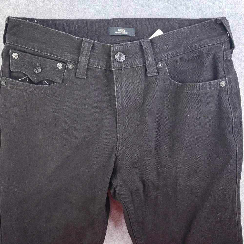 True Religion Ricky Jeans Mens 32 Relaxed Straight Black‎ Denim 33x32 Stretch